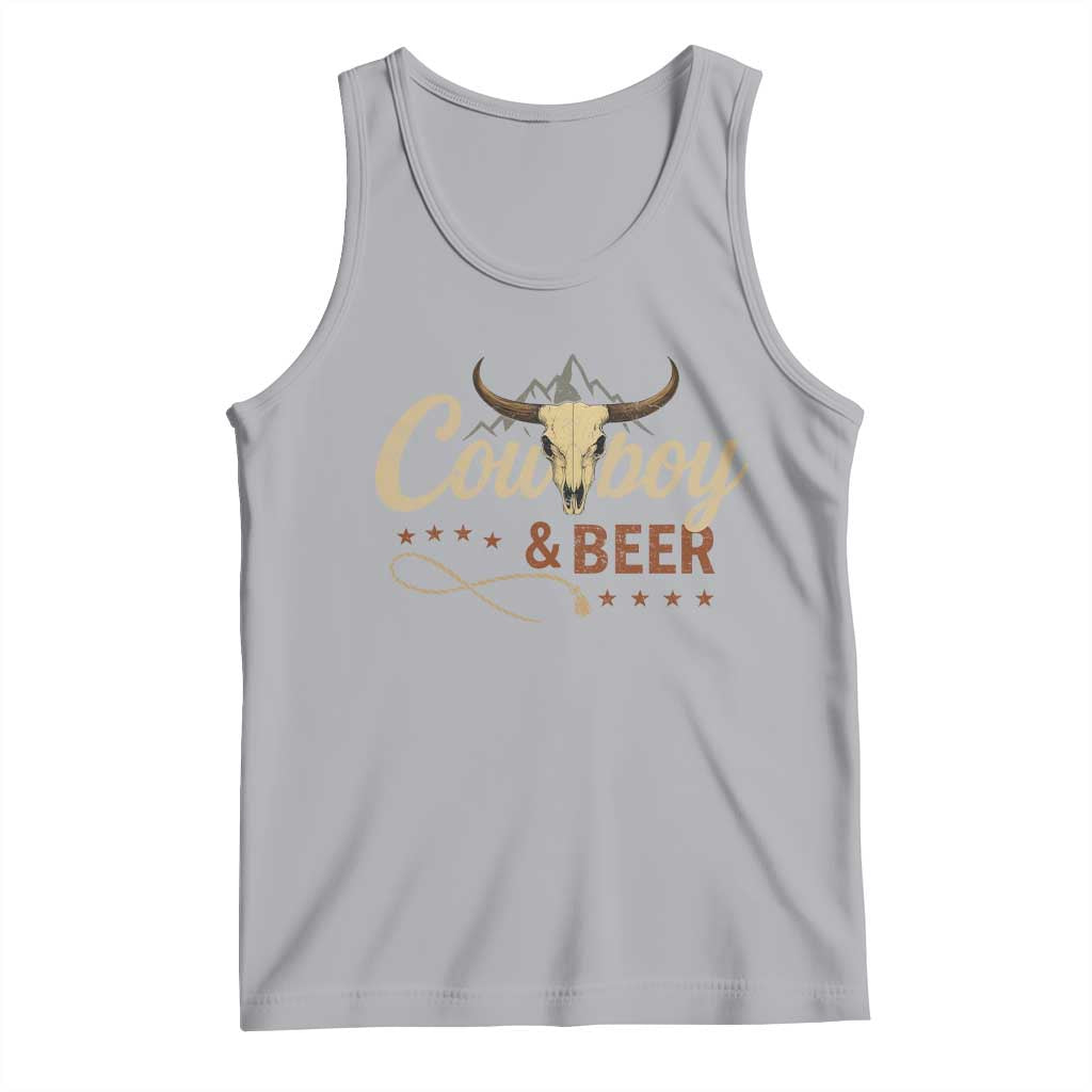 Funny Cowboy And Beer Tank Top Western Country Music Longhorn Skull - Wonder Print Shop