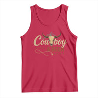 Funny Cowboy And Beer Tank Top Western Country Music Longhorn Skull - Wonder Print Shop