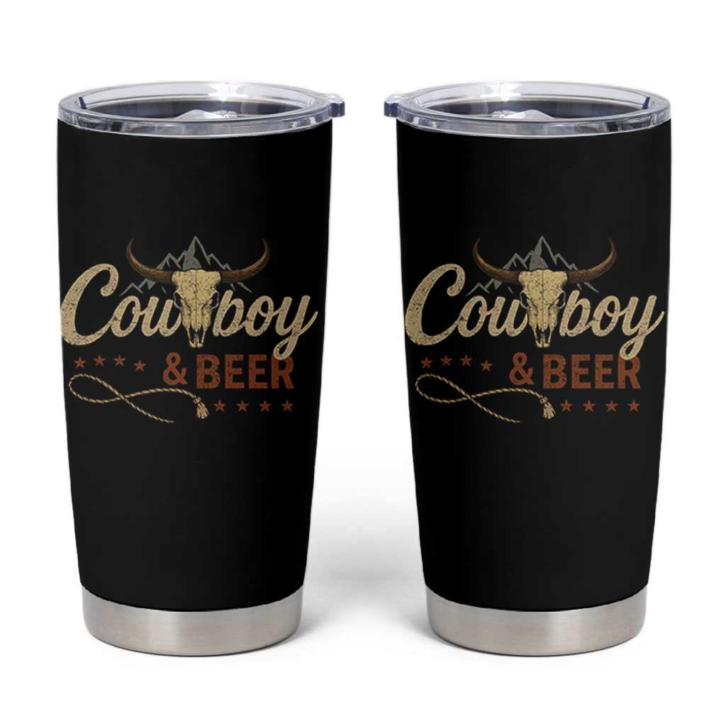 Funny Cowboy And Beer Tumbler Cup Western Country Music Longhorn Skull - Wonder Print Shop