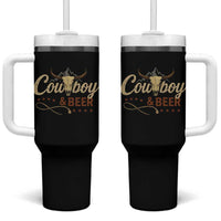 Funny Cowboy And Beer Tumbler With Handle Western Country Music Longhorn Skull - Wonder Print Shop