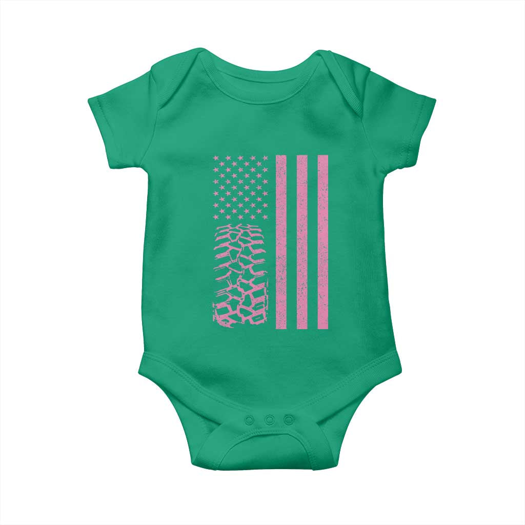 Off Road Car Wheel Vintage Pink American Flag Baby Onesie - Wonder Print Shop
