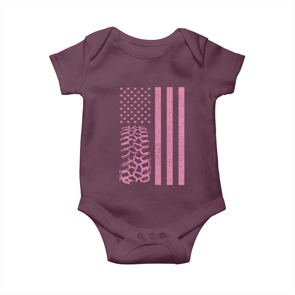 Off Road Car Wheel Vintage Pink American Flag Baby Onesie - Wonder Print Shop