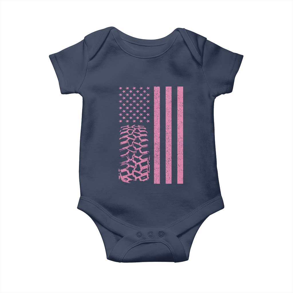 Off Road Car Wheel Vintage Pink American Flag Baby Onesie - Wonder Print Shop