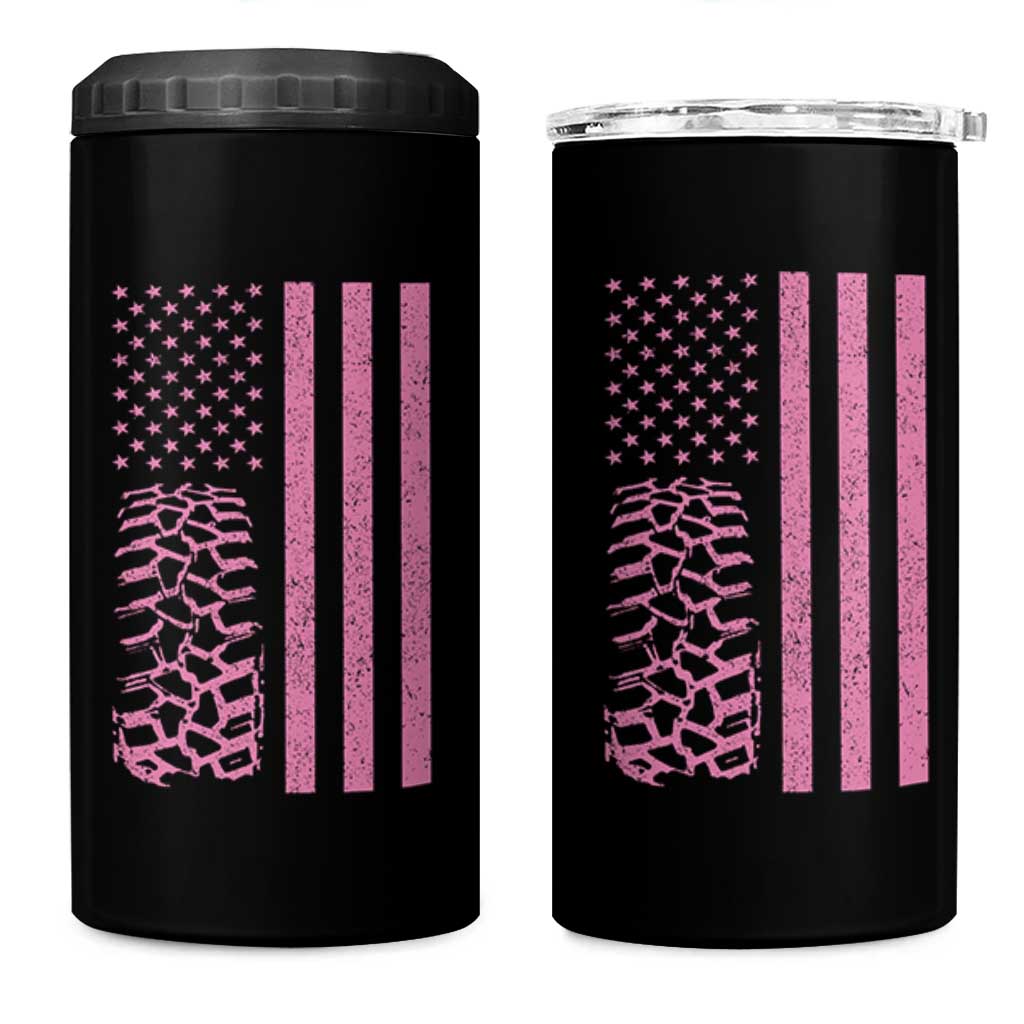 Off Road Car Wheel Vintage Pink American Flag 4 in 1 Can Cooler Tumbler - Wonder Print Shop