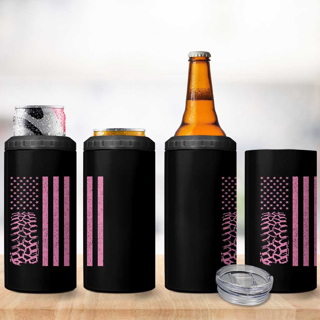 Off Road Car Wheel Vintage Pink American Flag 4 in 1 Can Cooler Tumbler - Wonder Print Shop