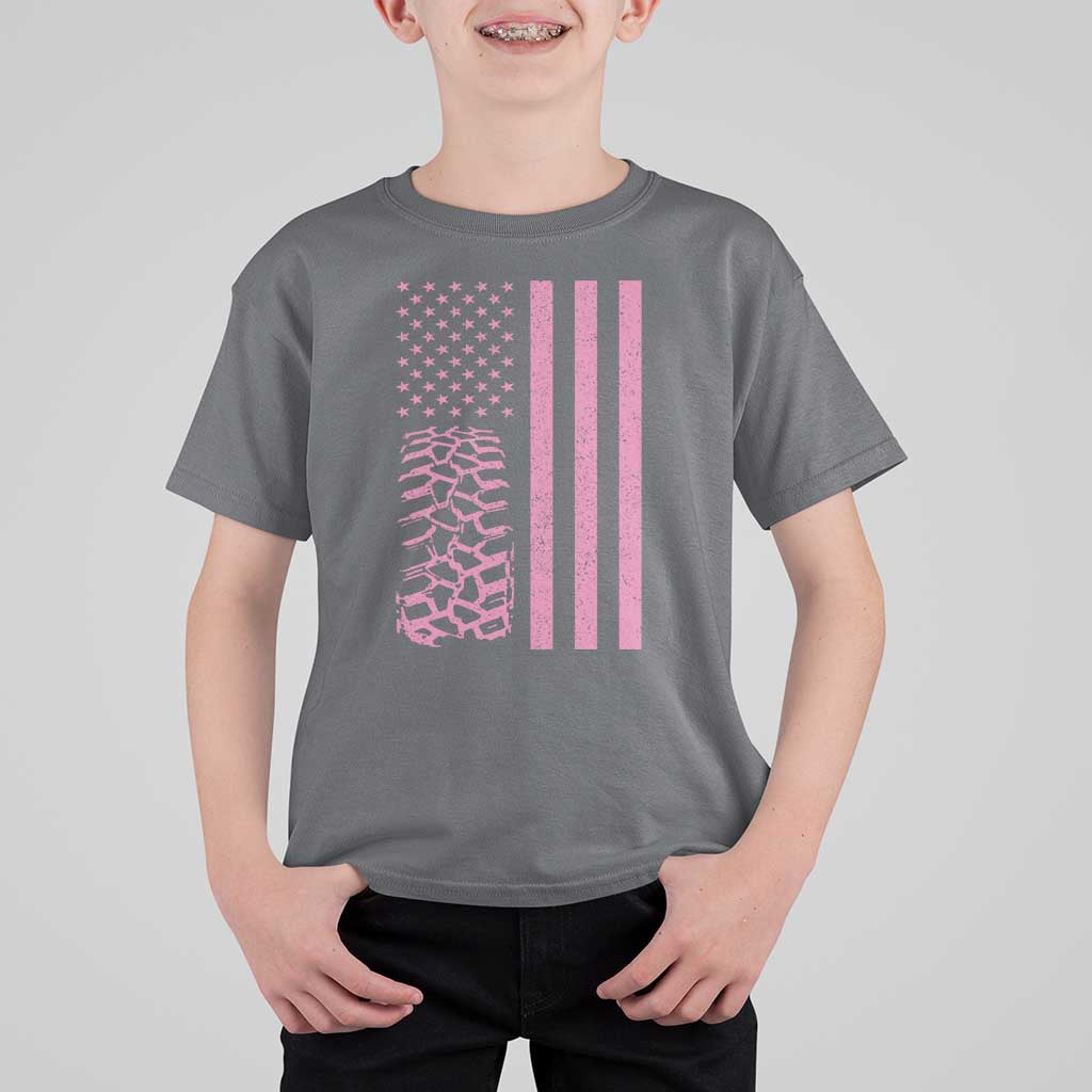 Off Road Car Wheel Vintage Pink American Flag T Shirt For Kid - Wonder Print Shop