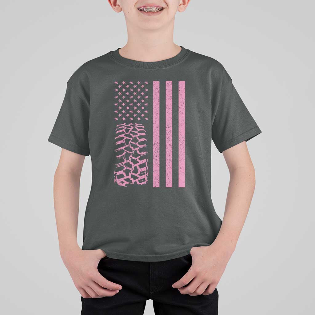 Off Road Car Wheel Vintage Pink American Flag T Shirt For Kid - Wonder Print Shop