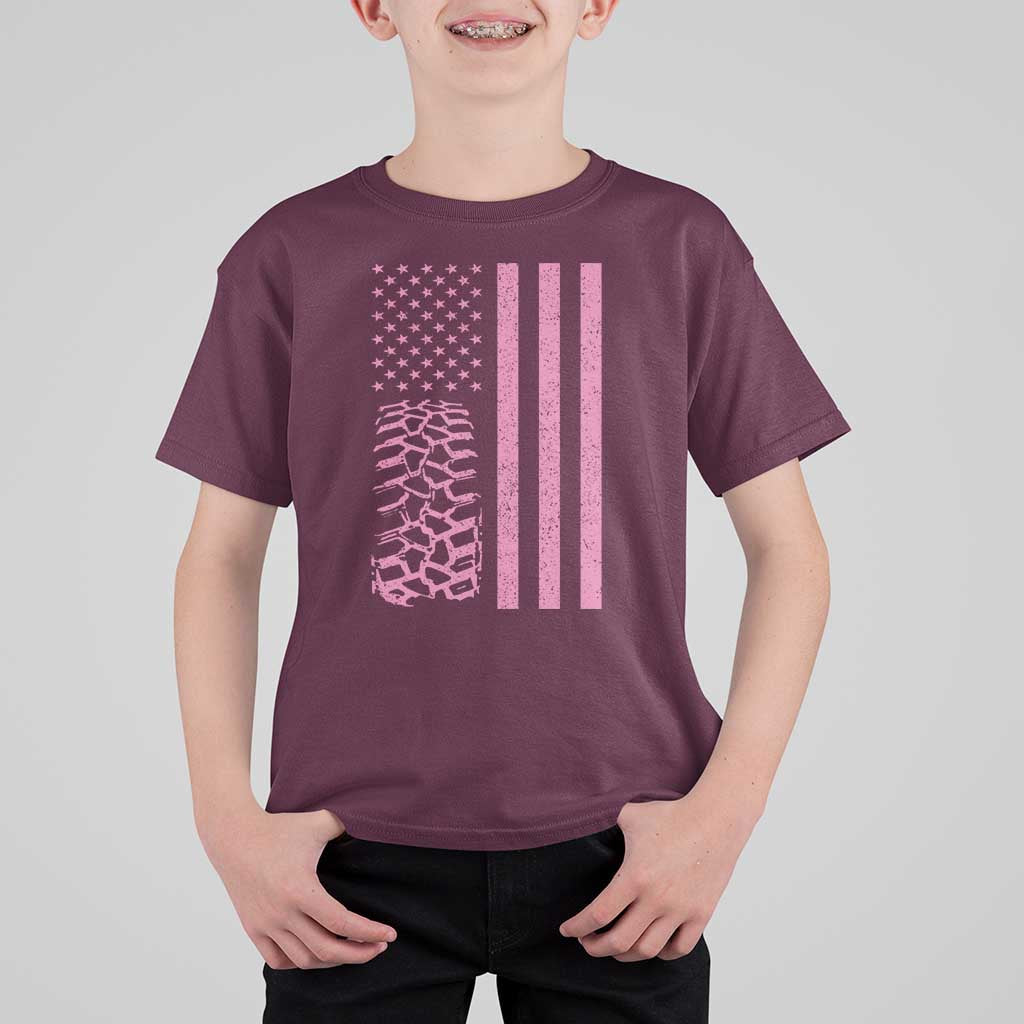 Off Road Car Wheel Vintage Pink American Flag T Shirt For Kid - Wonder Print Shop