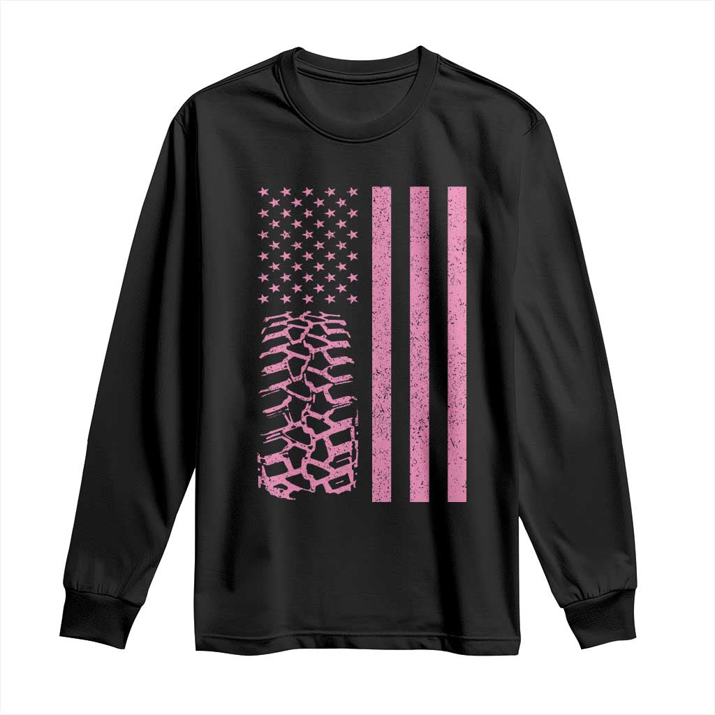 Off Road Car Wheel Vintage Pink American Flag Long Sleeve Shirt - Wonder Print Shop