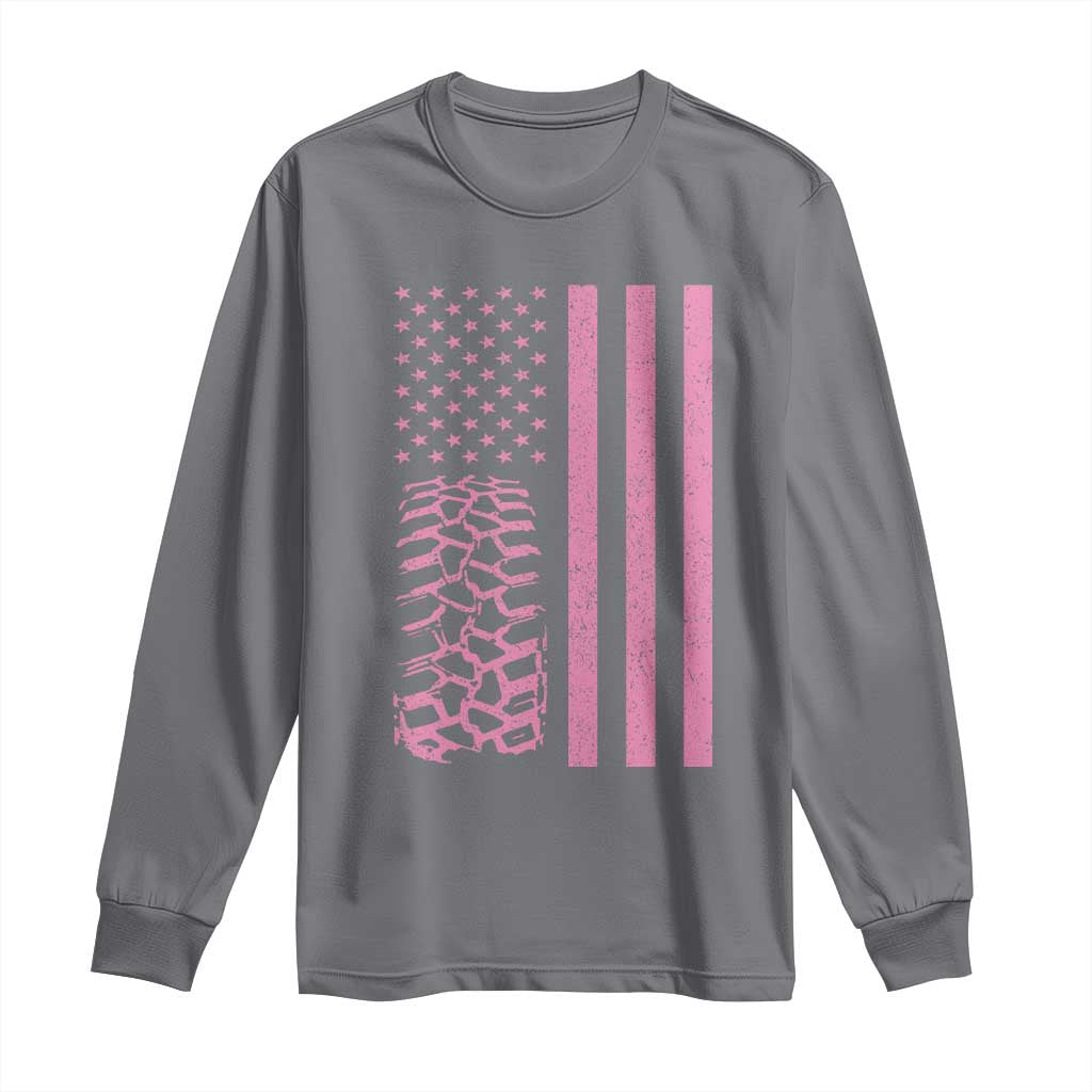 Off Road Car Wheel Vintage Pink American Flag Long Sleeve Shirt - Wonder Print Shop