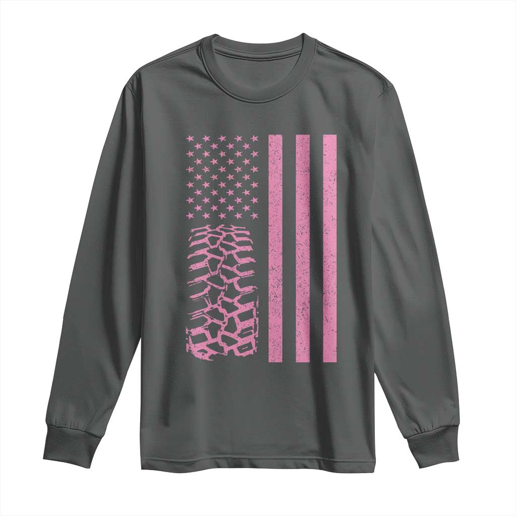 Off Road Car Wheel Vintage Pink American Flag Long Sleeve Shirt - Wonder Print Shop