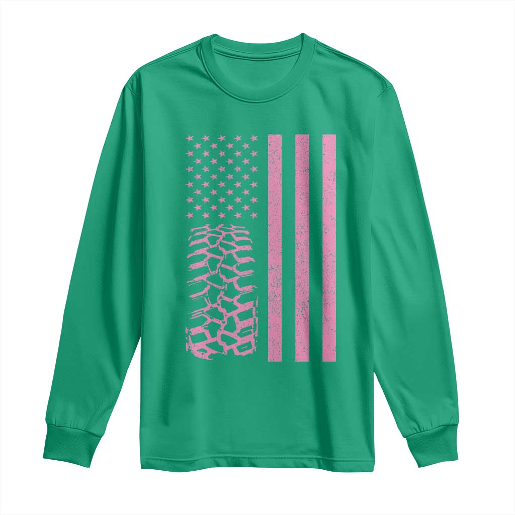 Off Road Car Wheel Vintage Pink American Flag Long Sleeve Shirt - Wonder Print Shop
