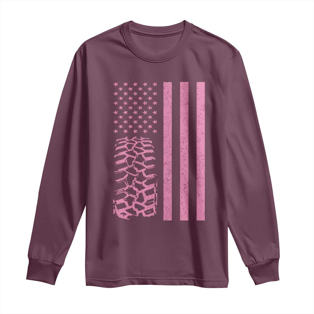 Off Road Car Wheel Vintage Pink American Flag Long Sleeve Shirt - Wonder Print Shop