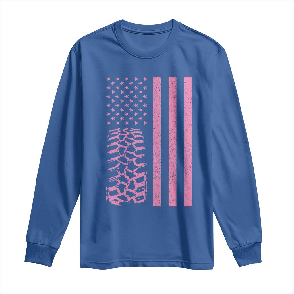 Off Road Car Wheel Vintage Pink American Flag Long Sleeve Shirt - Wonder Print Shop