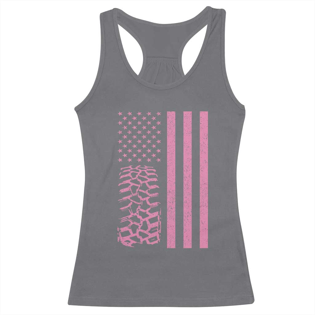 Off Road Car Wheel Vintage Pink American Flag Racerback Tank Top - Wonder Print Shop