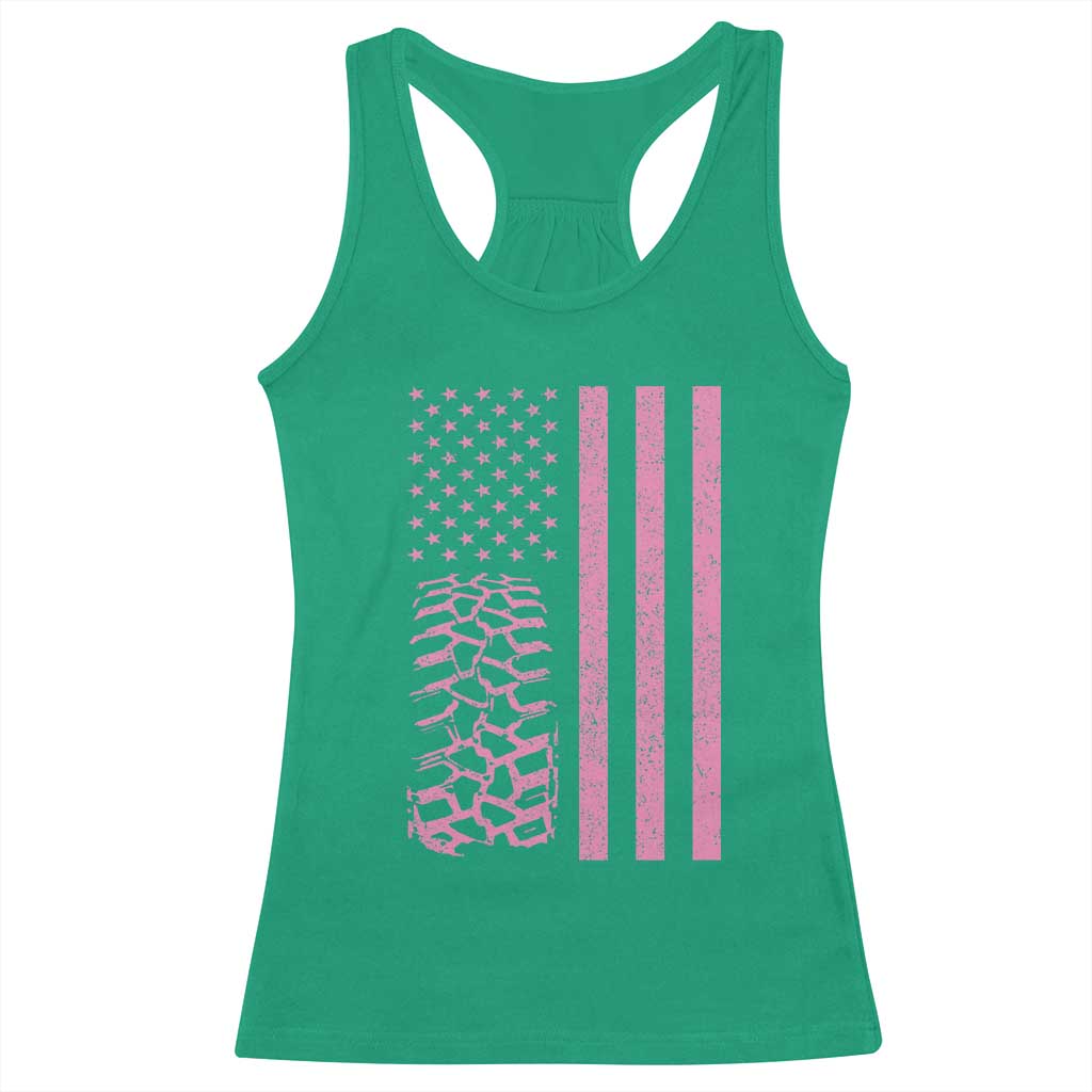 Off Road Car Wheel Vintage Pink American Flag Racerback Tank Top - Wonder Print Shop