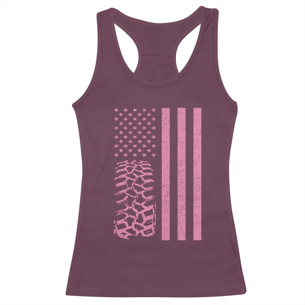 Off Road Car Wheel Vintage Pink American Flag Racerback Tank Top - Wonder Print Shop