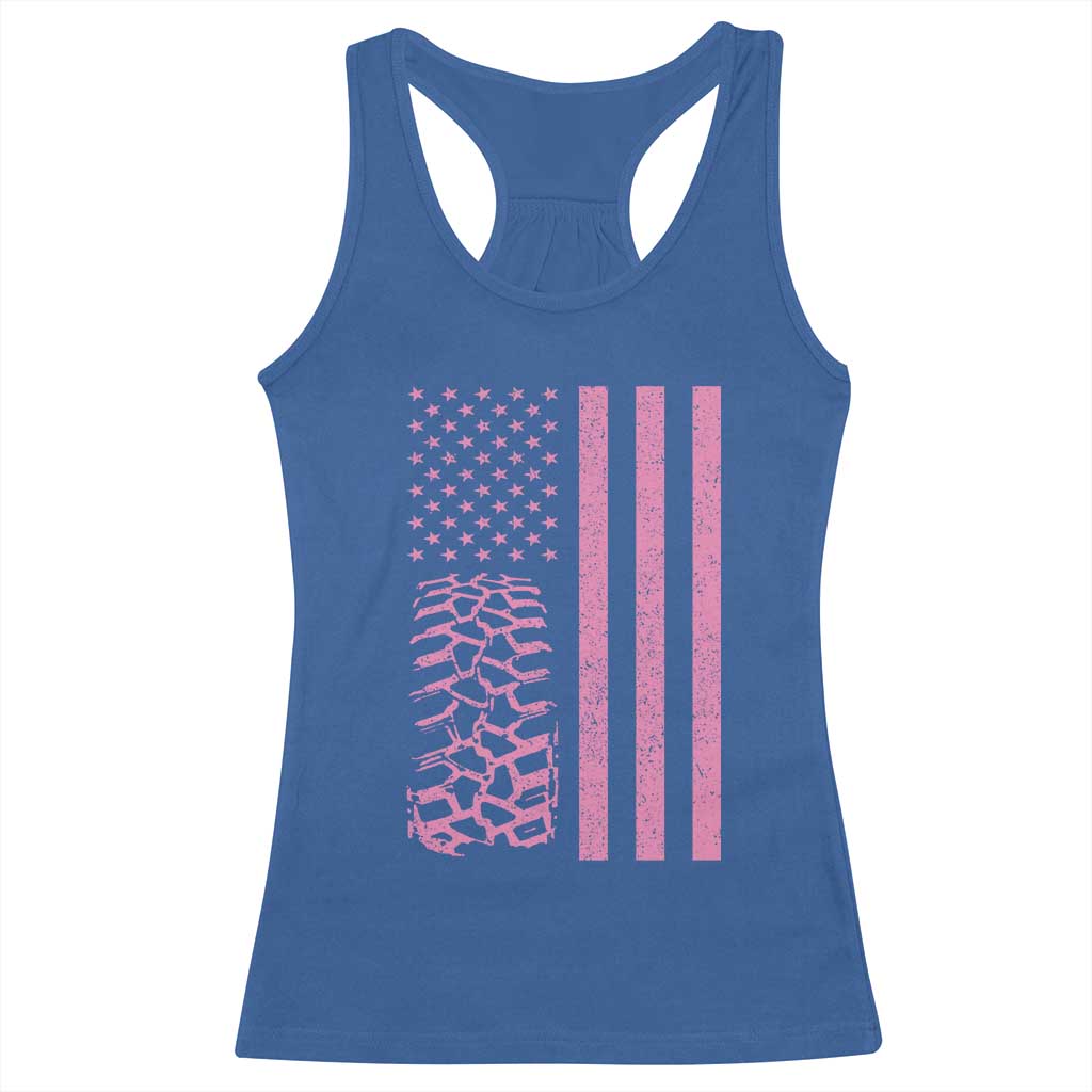Off Road Car Wheel Vintage Pink American Flag Racerback Tank Top - Wonder Print Shop