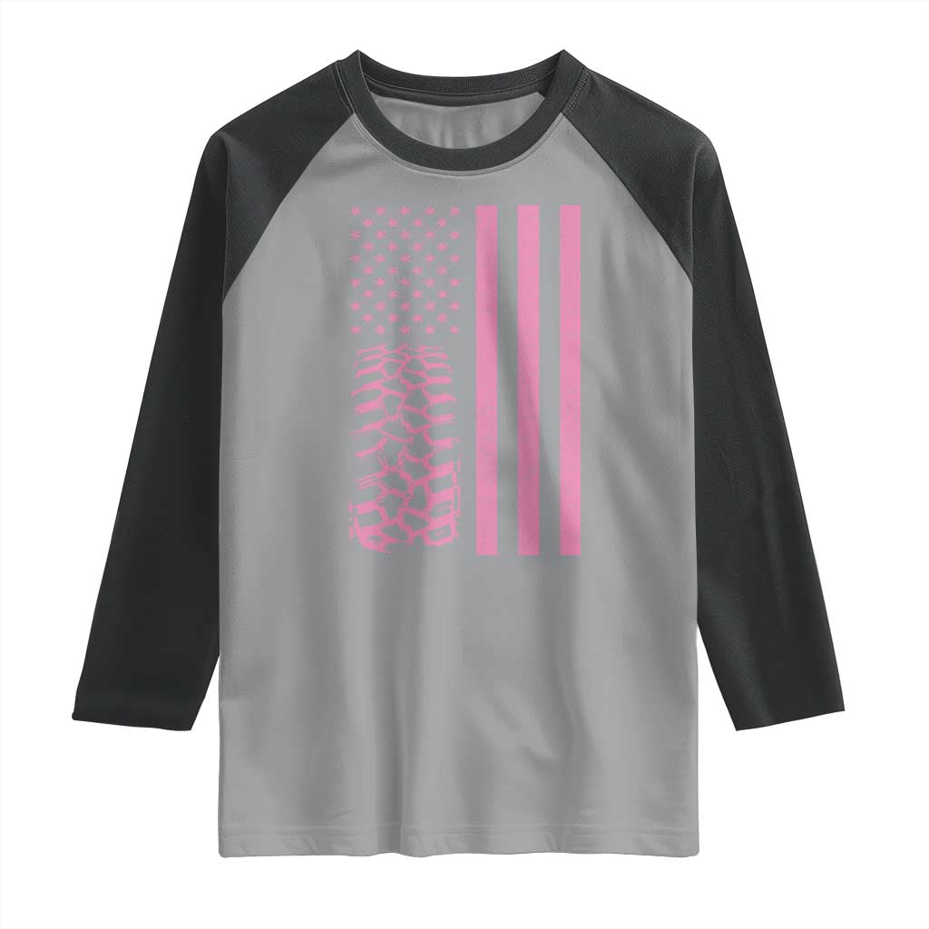 Off Road Car Wheel Vintage Pink American Flag Raglan Shirt - Wonder Print Shop