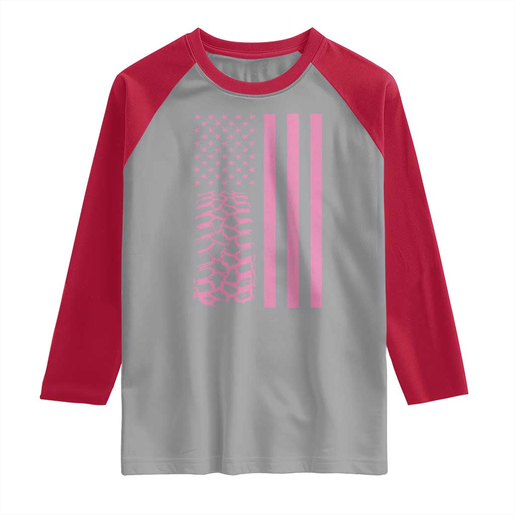 Off Road Car Wheel Vintage Pink American Flag Raglan Shirt - Wonder Print Shop