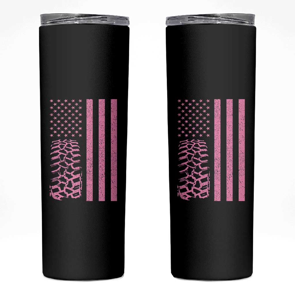 Off Road Car Wheel Vintage Pink American Flag Skinny Tumbler - Wonder Print Shop