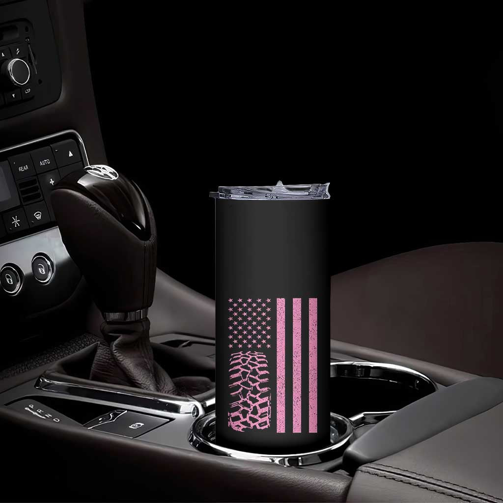Off Road Car Wheel Vintage Pink American Flag Skinny Tumbler - Wonder Print Shop