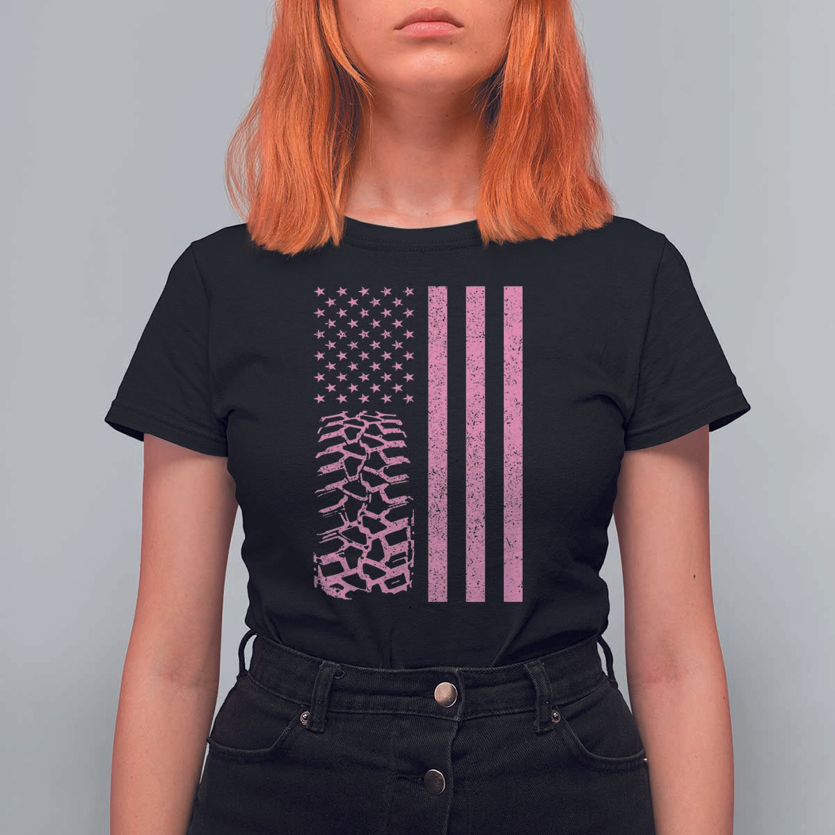 Off Road Car Wheel Vintage Pink American Flag T Shirt For Women - Wonder Print Shop