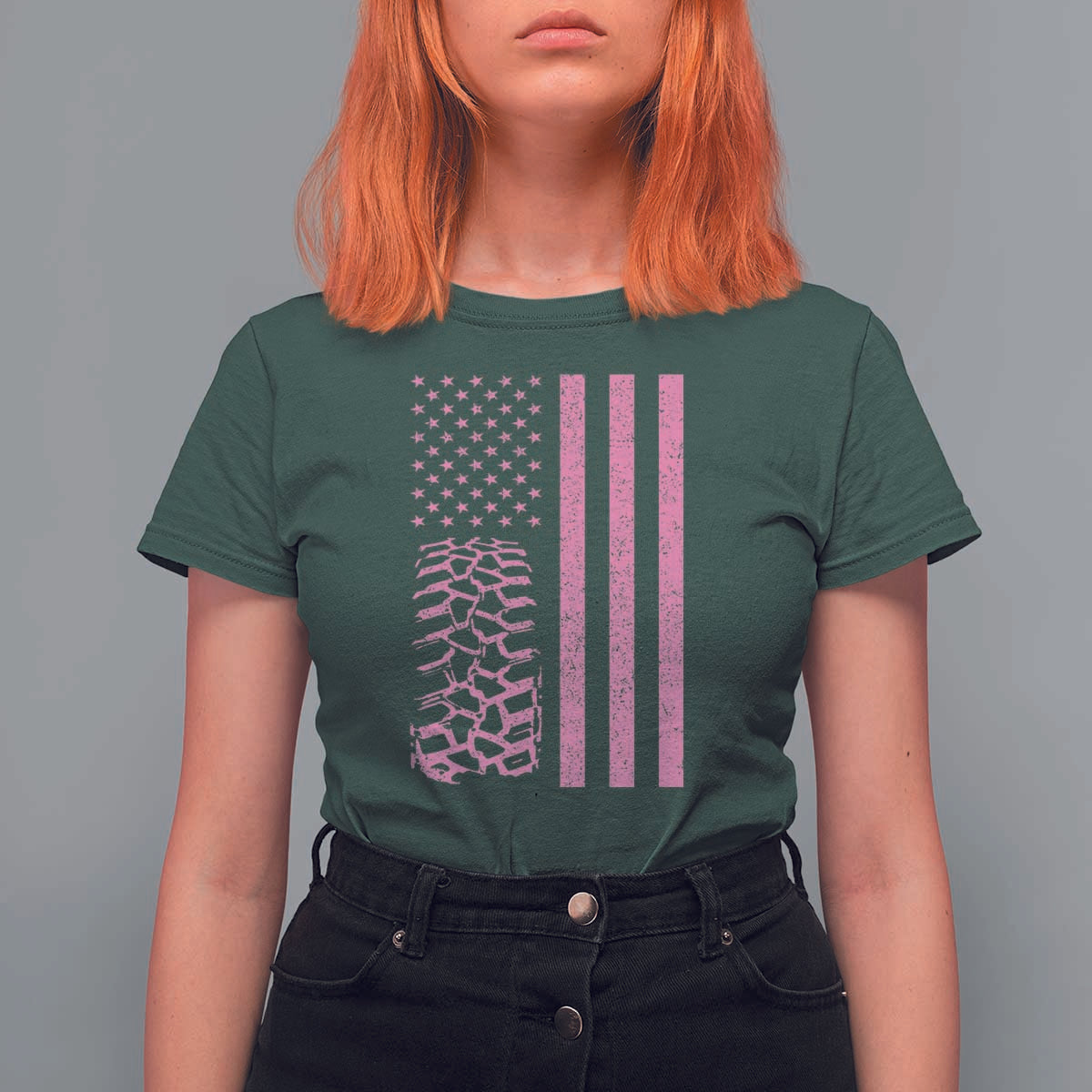 Off Road Car Wheel Vintage Pink American Flag T Shirt For Women - Wonder Print Shop