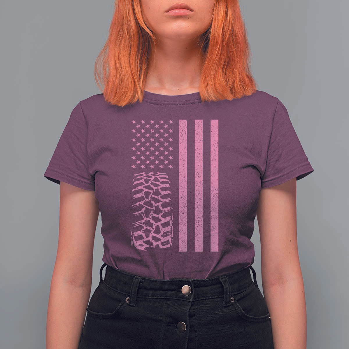 Off Road Car Wheel Vintage Pink American Flag T Shirt For Women - Wonder Print Shop