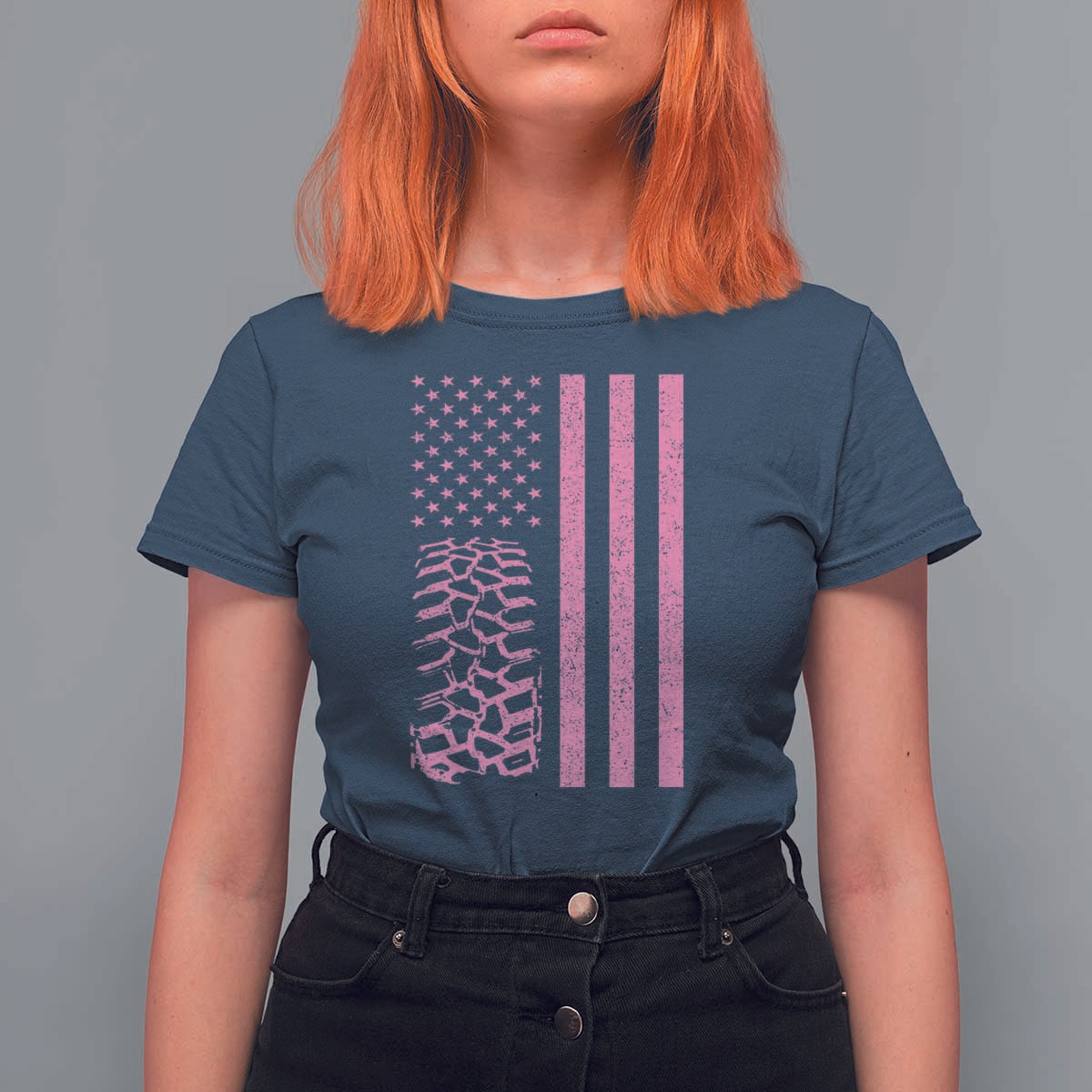Off Road Car Wheel Vintage Pink American Flag T Shirt For Women - Wonder Print Shop