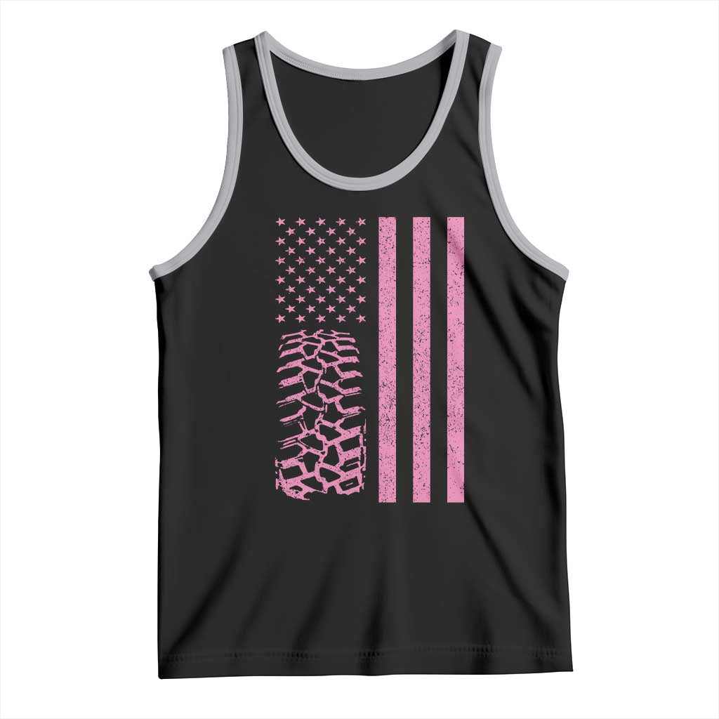 Off Road Car Wheel Vintage Pink American Flag Tank Top - Wonder Print Shop