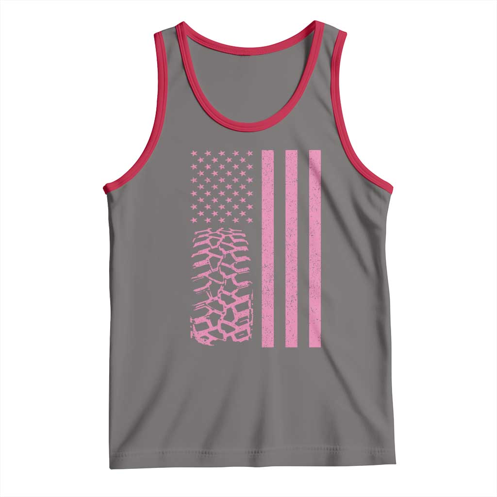 Off Road Car Wheel Vintage Pink American Flag Tank Top - Wonder Print Shop