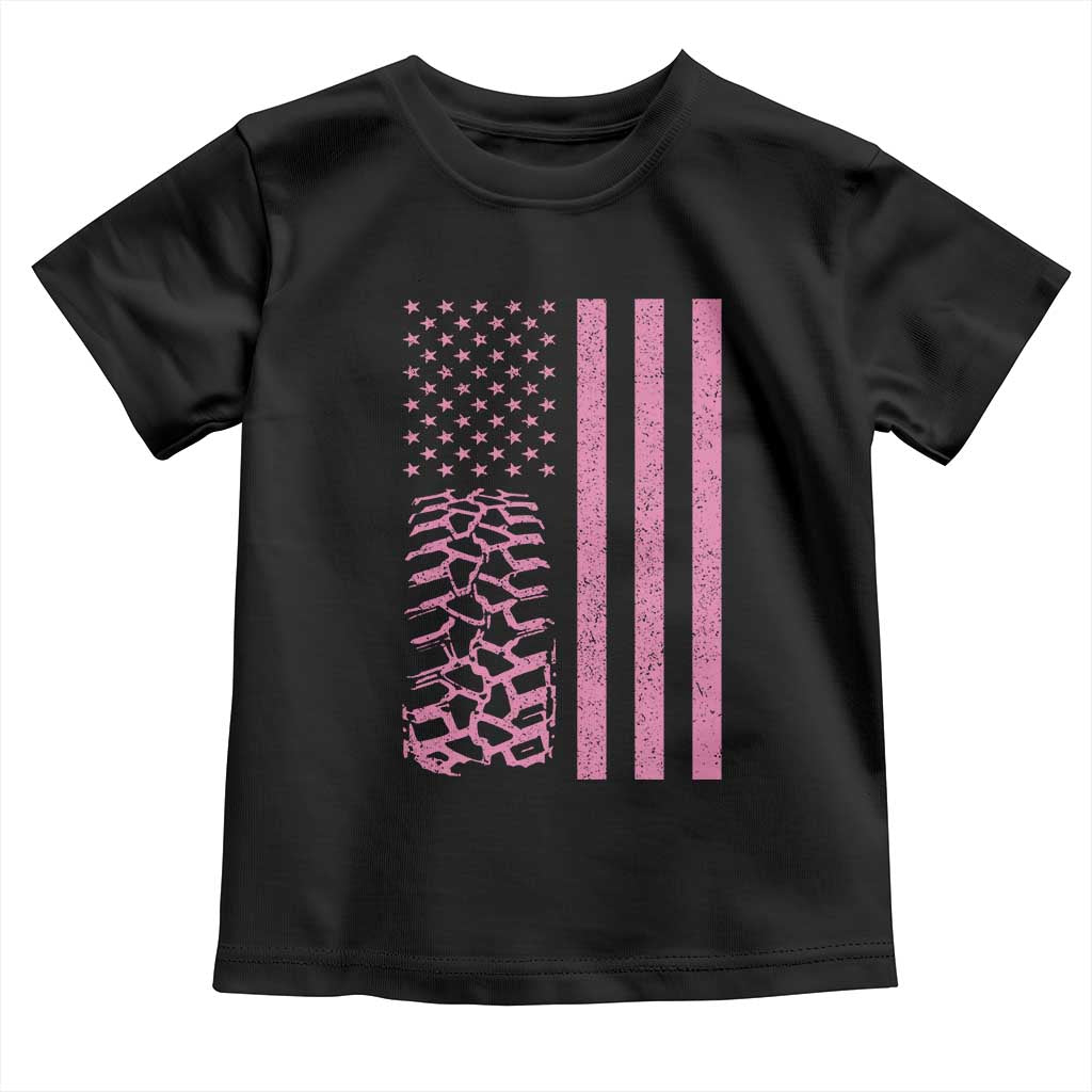 Off Road Car Wheel Vintage Pink American Flag Toddler T Shirt - Wonder Print Shop