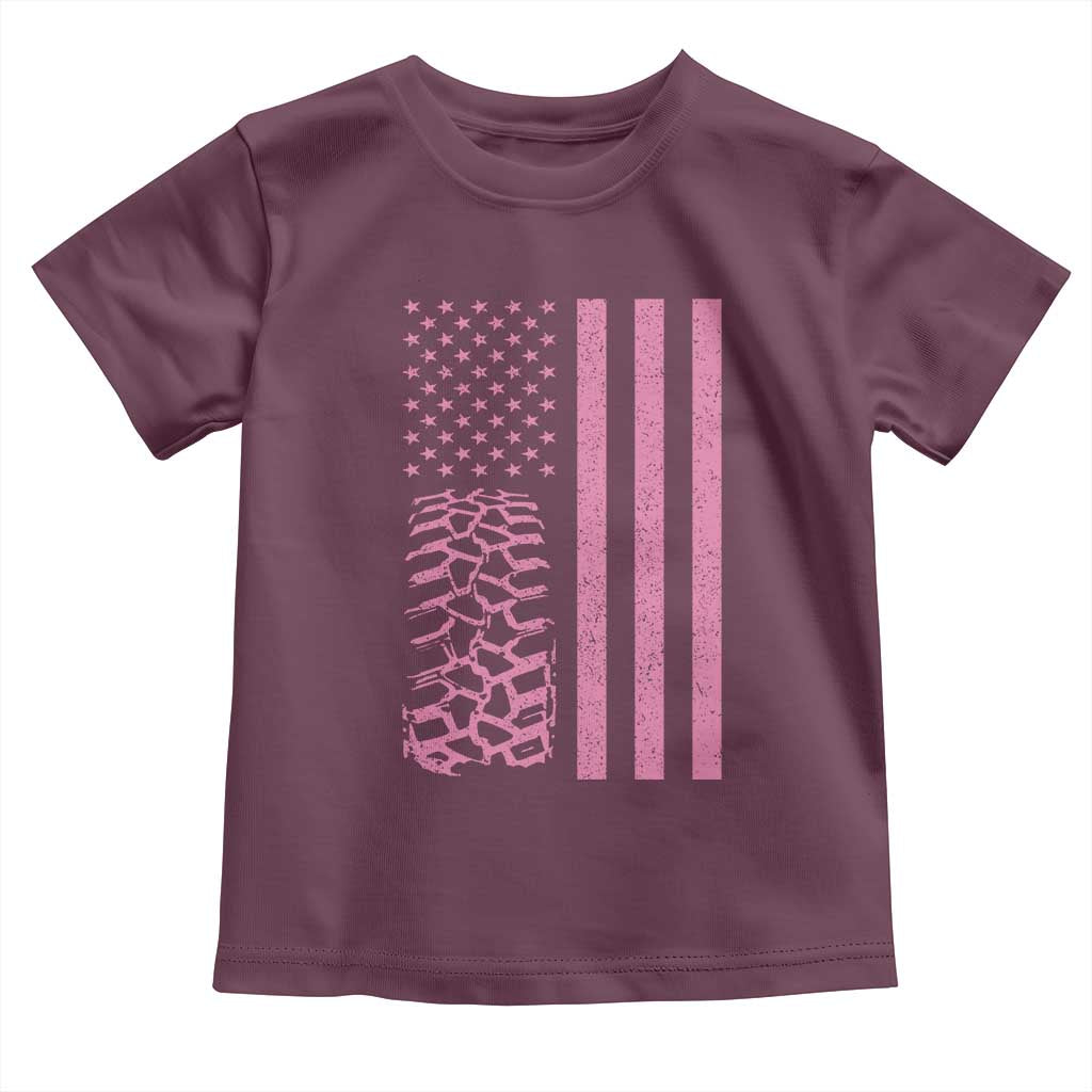 Off Road Car Wheel Vintage Pink American Flag Toddler T Shirt - Wonder Print Shop
