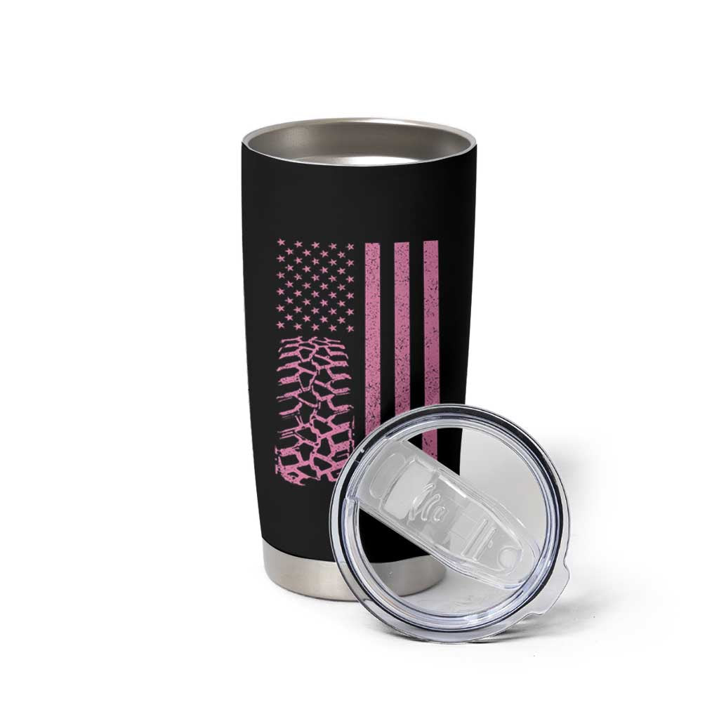 Off Road Car Wheel Vintage Pink American Flag Tumbler Cup - Wonder Print Shop