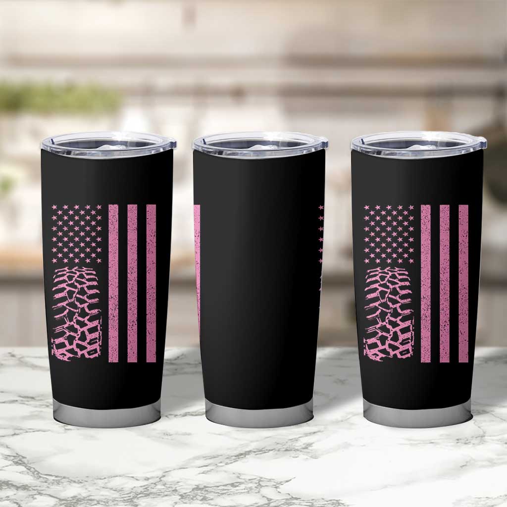 Off Road Car Wheel Vintage Pink American Flag Tumbler Cup - Wonder Print Shop