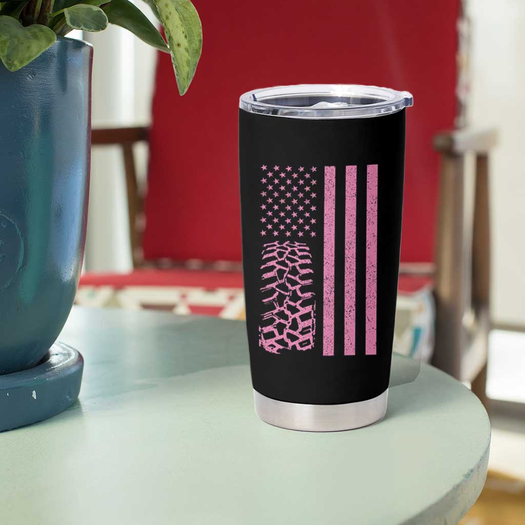 Off Road Car Wheel Vintage Pink American Flag Tumbler Cup - Wonder Print Shop