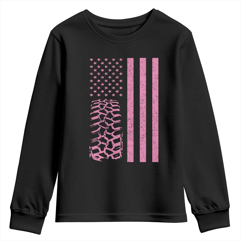 Off Road Car Wheel Vintage Pink American Flag Youth Sweatshirt - Wonder Print Shop