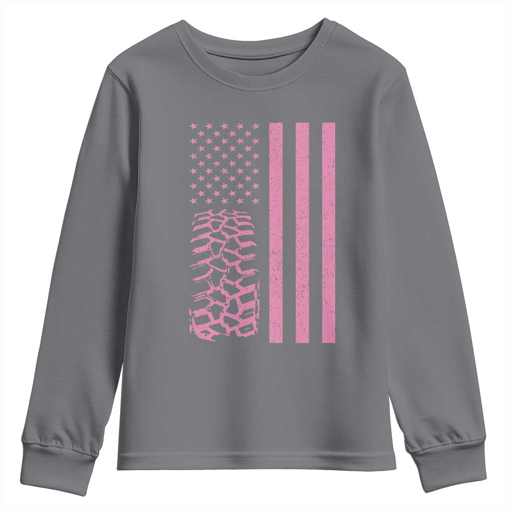 Off Road Car Wheel Vintage Pink American Flag Youth Sweatshirt - Wonder Print Shop