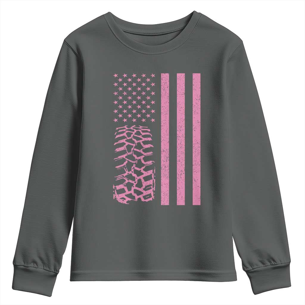 Off Road Car Wheel Vintage Pink American Flag Youth Sweatshirt - Wonder Print Shop