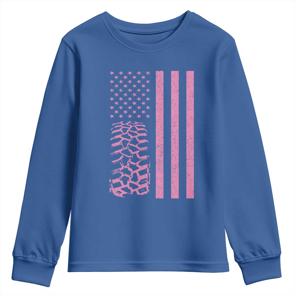 Off Road Car Wheel Vintage Pink American Flag Youth Sweatshirt - Wonder Print Shop