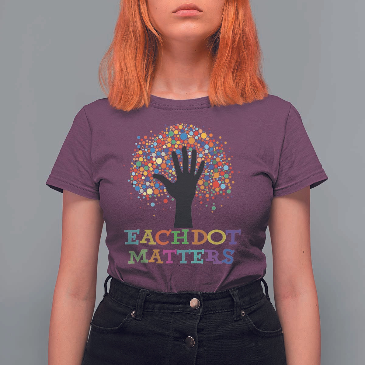 Happy Dot Day T Shirt For Women Each Dot Matters Colorful Dot Hand Tree - Wonder Print Shop