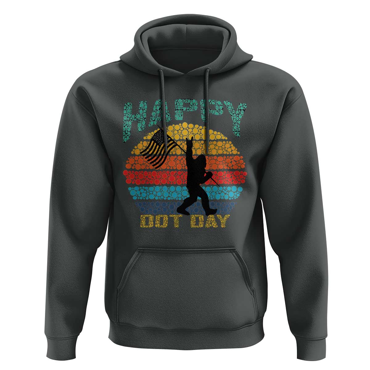 Happy Dot Day Bigfoot Hoodie American Flag Retro Sunset - Wonder Print Shop