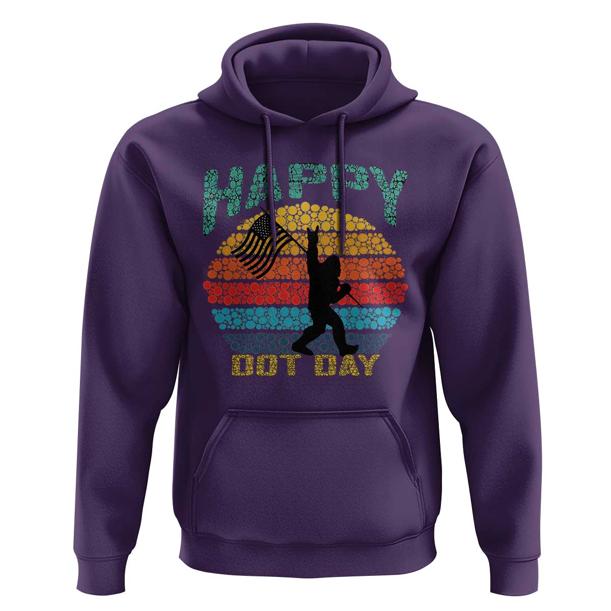 Happy Dot Day Bigfoot Hoodie American Flag Retro Sunset - Wonder Print Shop