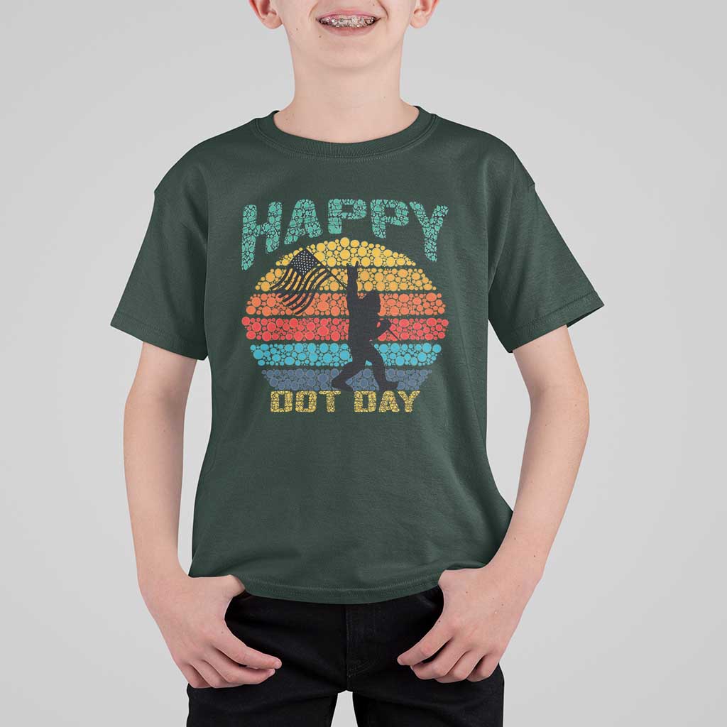 Happy Dot Day Bigfoot T Shirt For Kid American Flag Retro Sunset - Wonder Print Shop