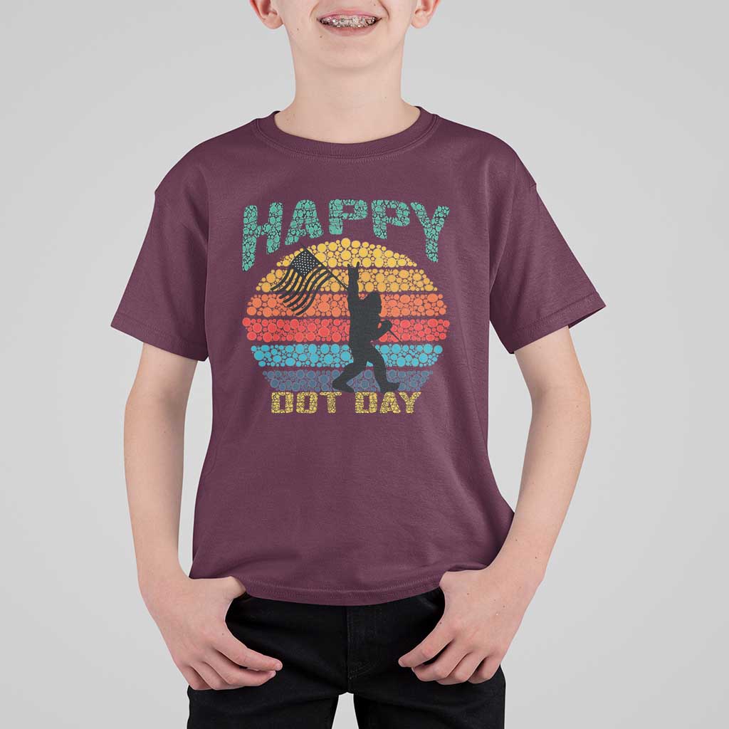 Happy Dot Day Bigfoot T Shirt For Kid American Flag Retro Sunset - Wonder Print Shop