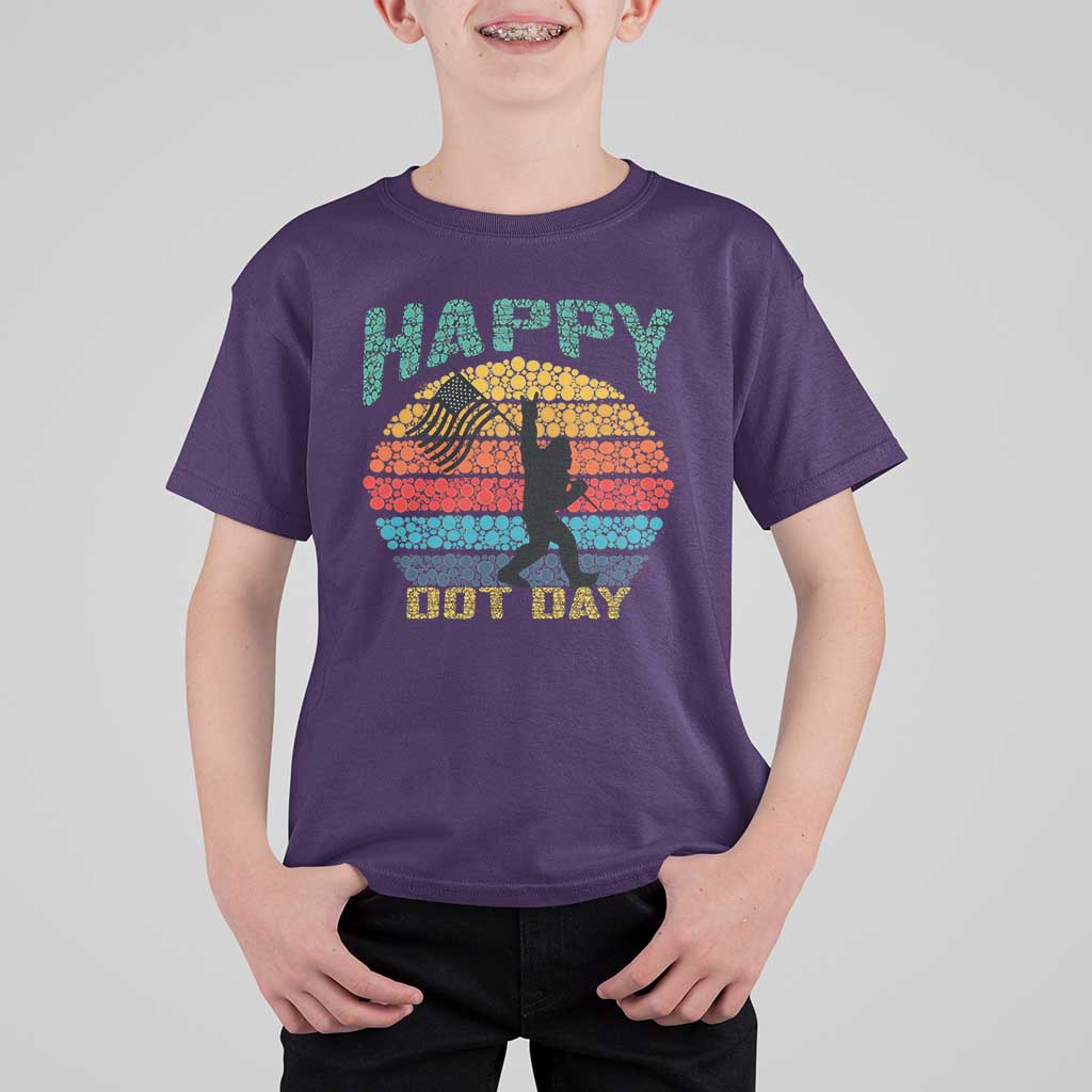 Happy Dot Day Bigfoot T Shirt For Kid American Flag Retro Sunset - Wonder Print Shop