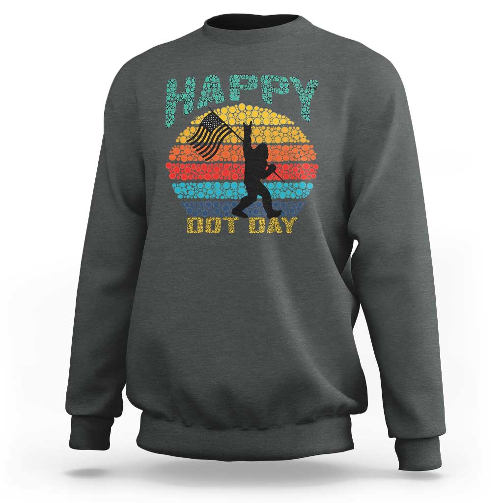 Happy Dot Day Bigfoot Sweatshirt American Flag Retro Sunset - Wonder Print Shop