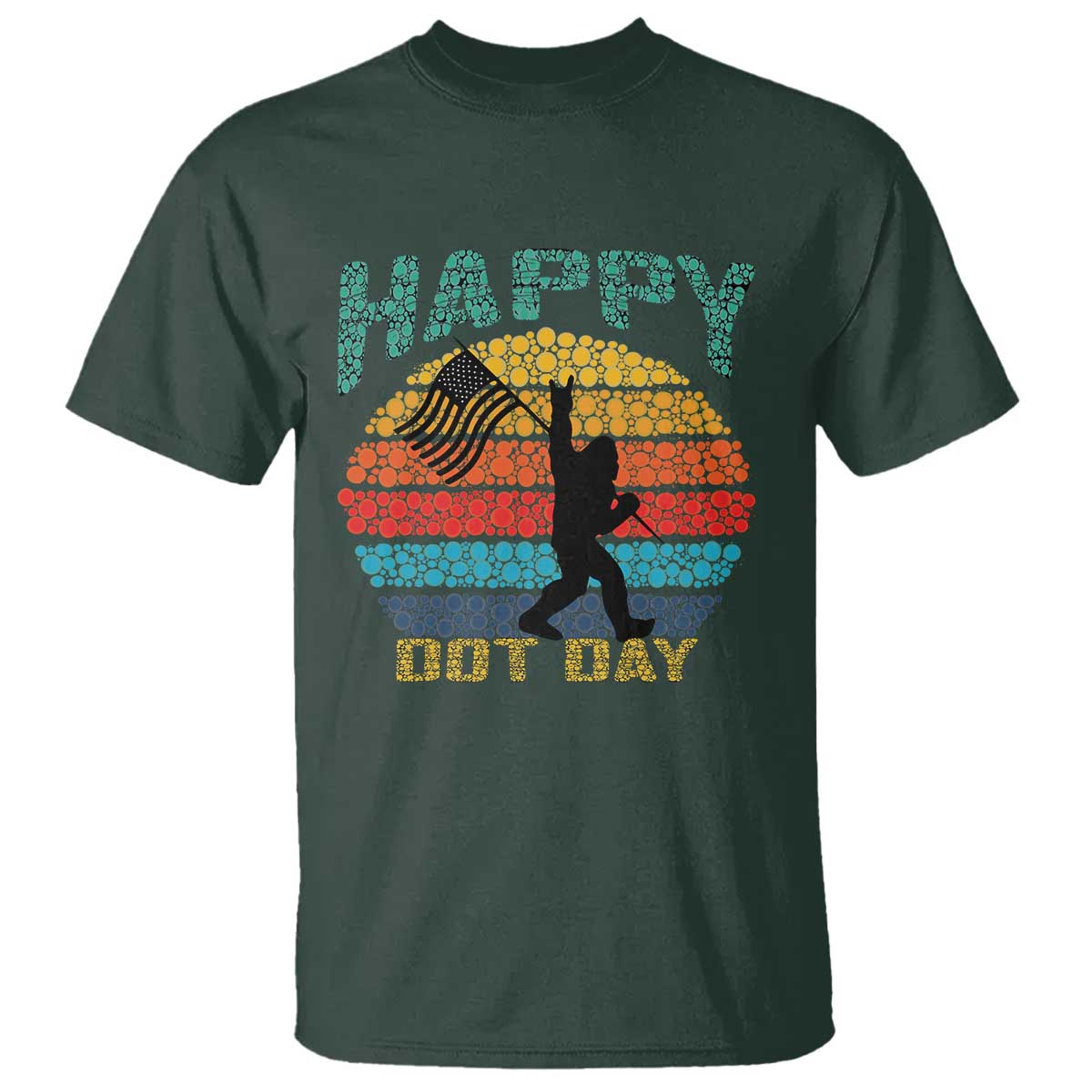 Happy Dot Day Bigfoot T Shirt American Flag Retro Sunset - Wonder Print Shop