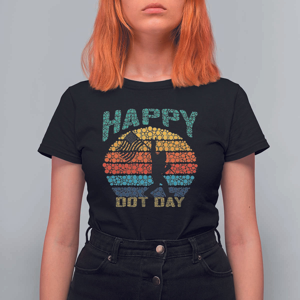 Happy Dot Day Bigfoot T Shirt For Women American Flag Retro Sunset - Wonder Print Shop